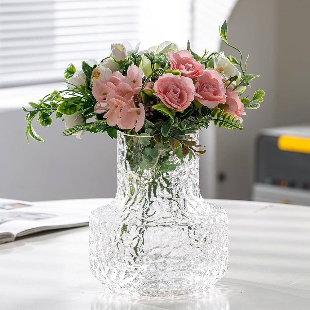 Clear Glass Vase for Bouquet of Flowers, Ribbed Fluted Vase for Home Centerpieces, Mushroom, Livi... | Amazon (US)