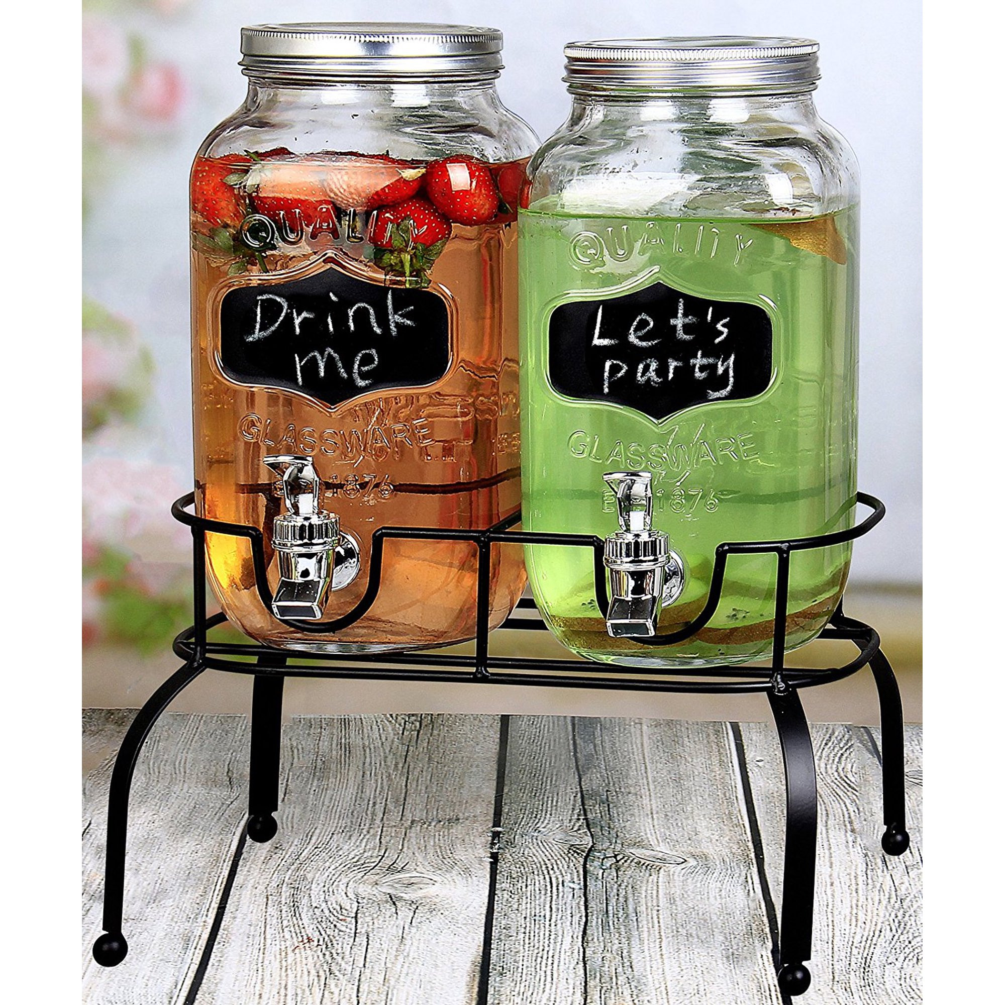 Estilo 1 Gallon Glass Mason Jar Double Drink Dispenser with Leak Free Spigot On Metal Stand With ... | Walmart (US)
