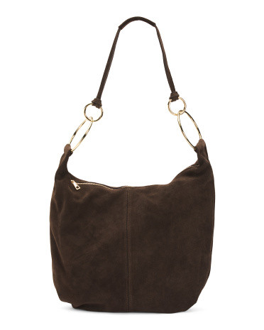 Made In Italy Suede Hobo Bag With Ring Accents | TJ Maxx