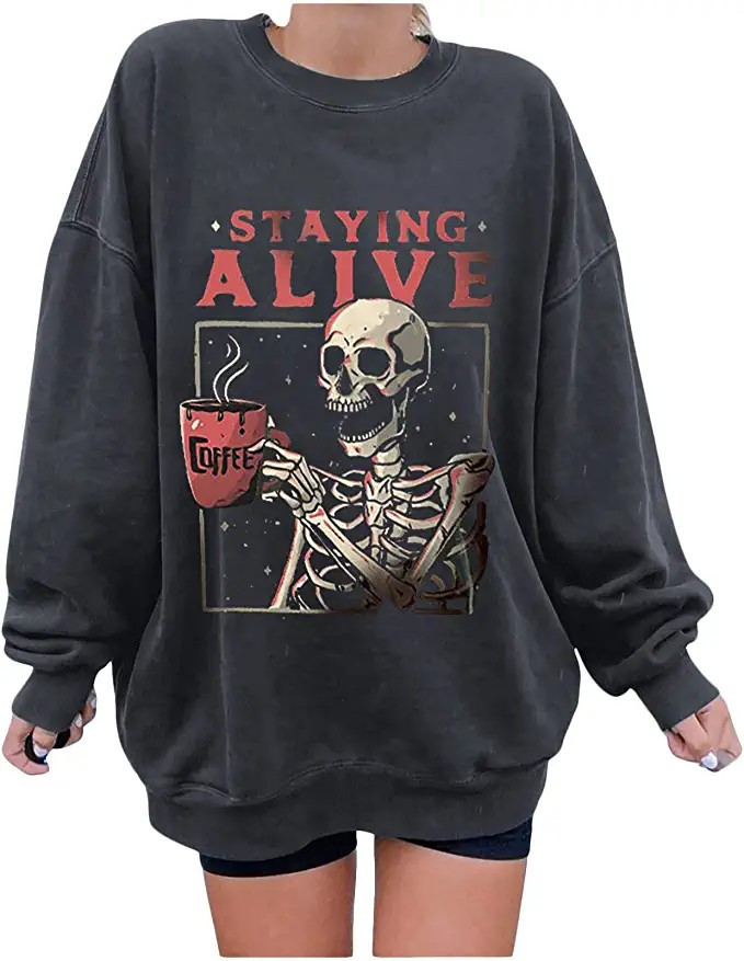 Women’s Vintage Oversized Pullover Skull Graphic Sweatshirt Retro Crew Neck Blouse Casual Drop ... | Amazon (US)