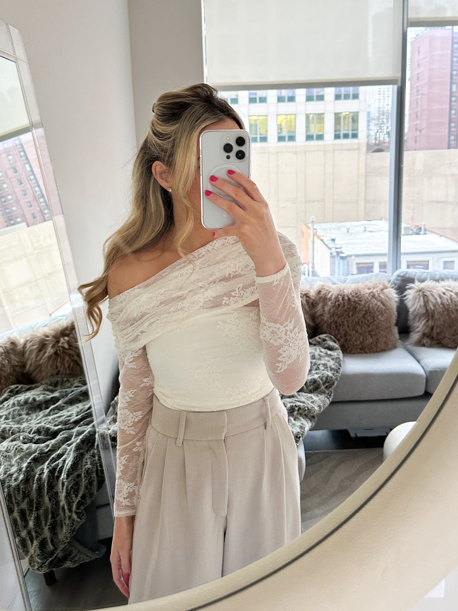 daily outfit: Chicago
* this look would be so cute for bridal shower, engagement photos or wedding planning 

trousers, petite pants, Abercrombie Sloane pants, Tony Bianco, daily outfit style ootd fashion, neutral outfit, bridal shower, bride wedding top, lace white top

#LTKWedding #LTKFindsUnder100 #LTKPetite