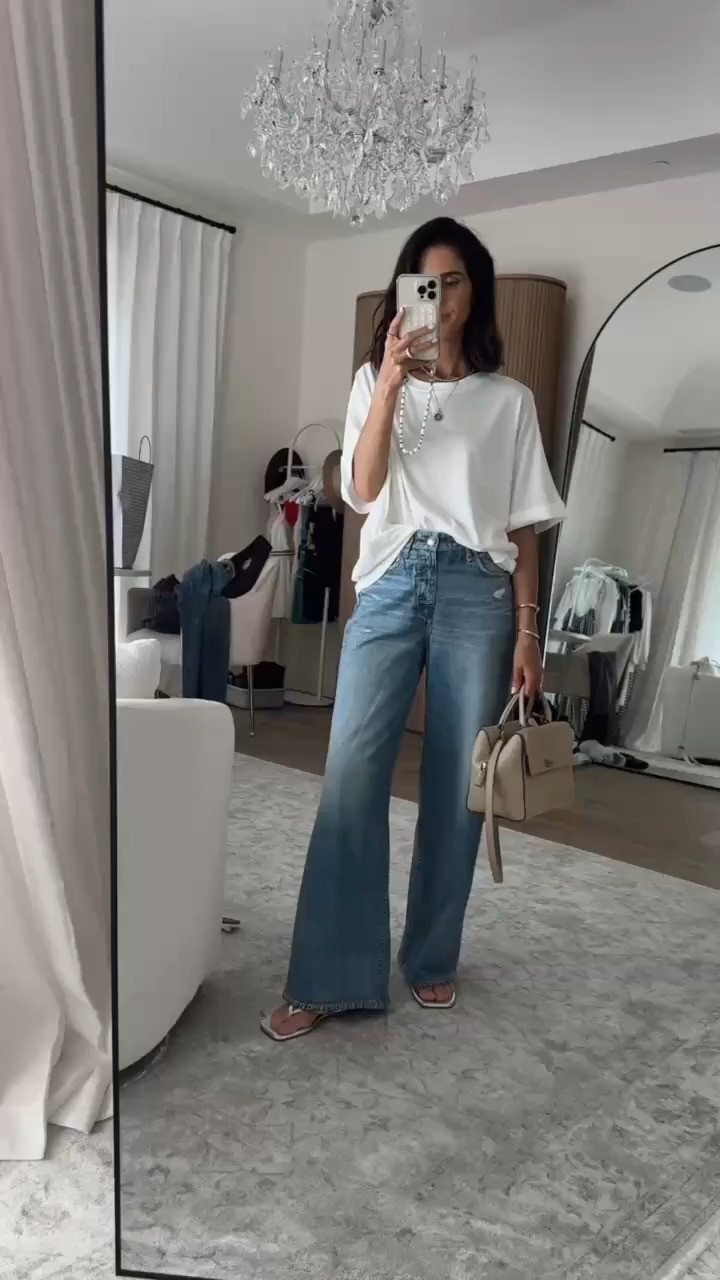 One of my favorite tee and denim sweatpant jeans! I’m just shy of 5-7” wearing the size small tee and size 24 jeans. I recommend sizing down one #stylinbyaylin #aylin 

 #LTKgrwm #LTKootd #LTKOver40