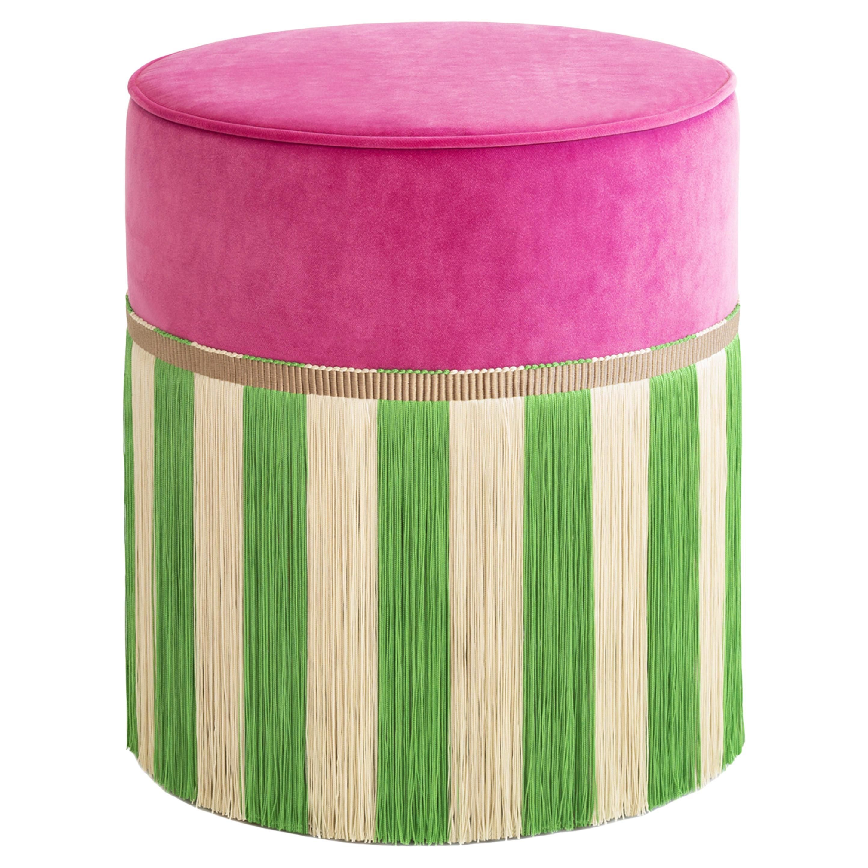 Couture Geometric Riga Medium Pink & Green Ottoman | 1stDibs