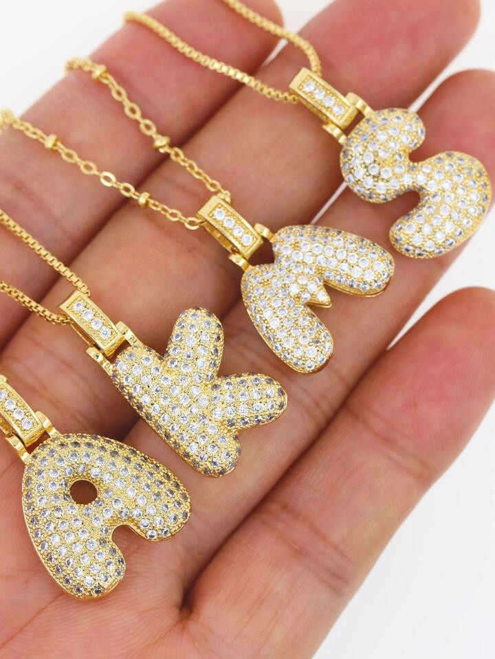Fashion Copper Letter Cubic Zirconia Pendant Necklace For Women For Birthday Gift | SHEIN