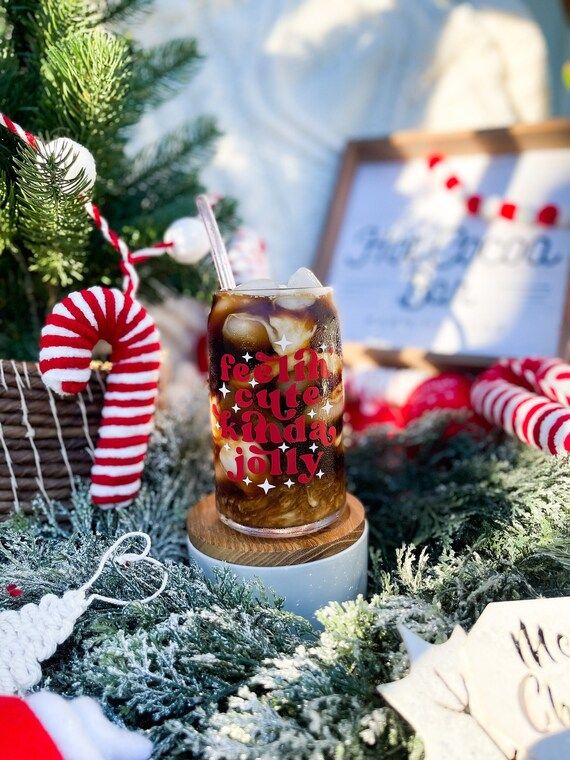 Christmas Beer Can Glass | Christmas Coffee Glass | Aesthetic Coffee Glass | Christmas Coffee Cup... | Etsy (US)