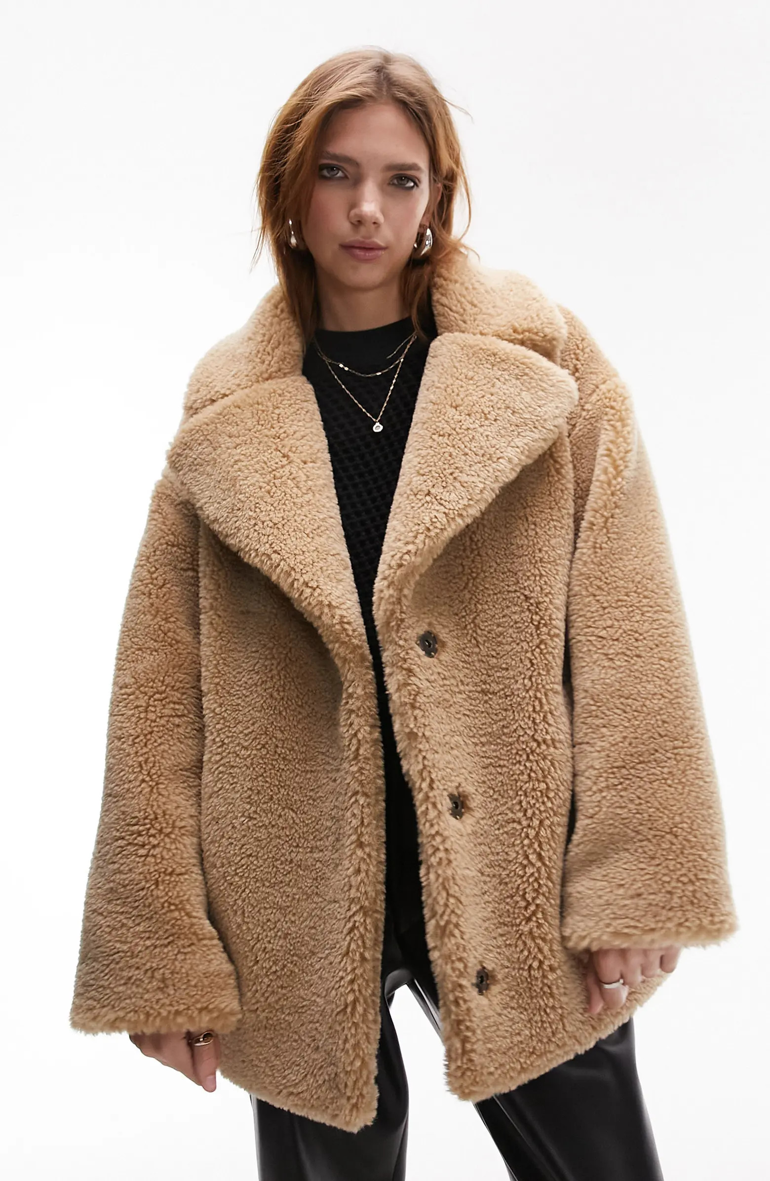 Borg Notch Collar Faux Shearling Coat | Nordstrom