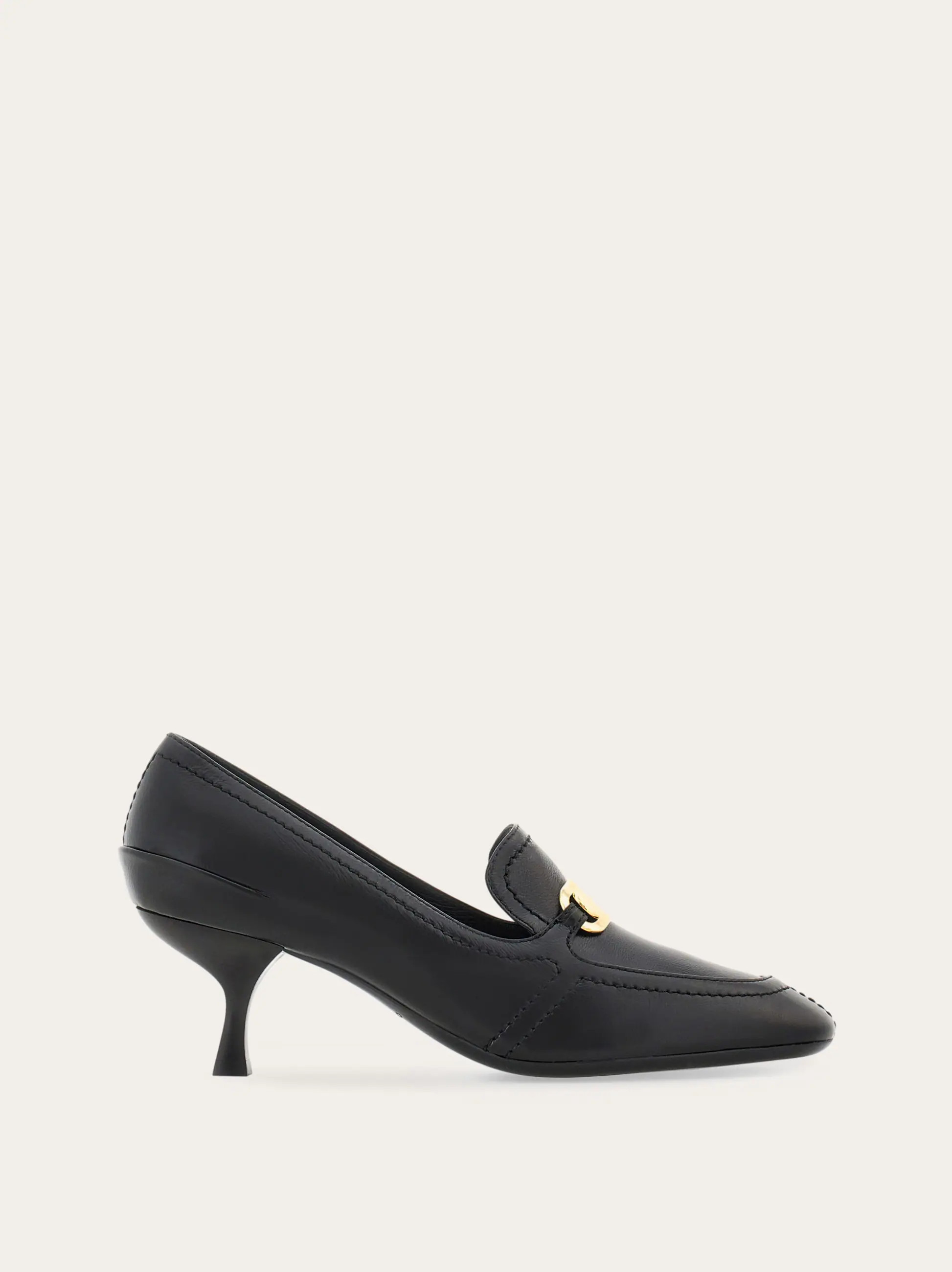 Ferragamo Women Kitten heel loafer with new Vara buckle Black Size 5.5 | Ferragamo