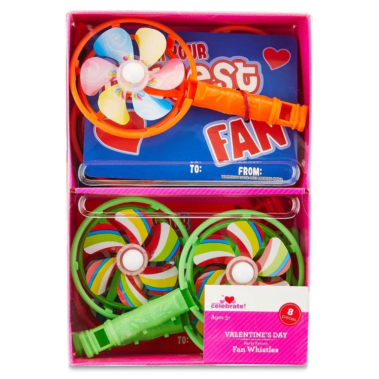 Valentine's Day Multicolor Fan Whistles with Greeting Cards, 8 Count, by Way To Celebrate | Walmart (US)