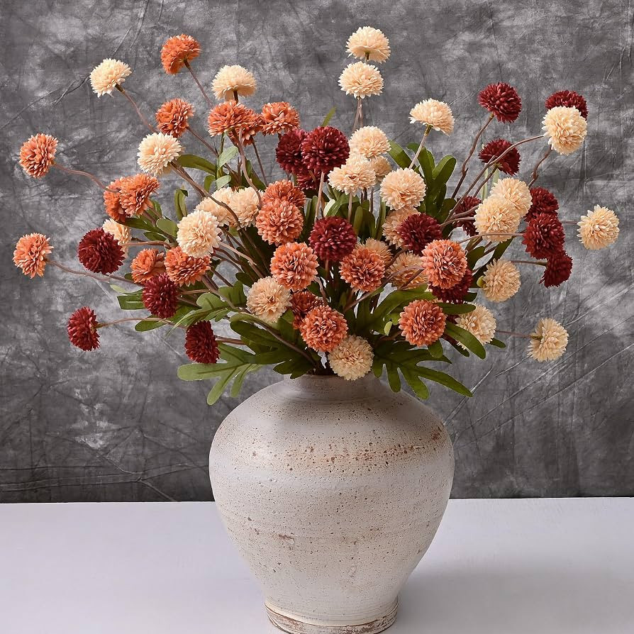 Waipfaru 10pcs Fake Silk Pompon Mum Artificial Fall Flowers | Amazon (US)