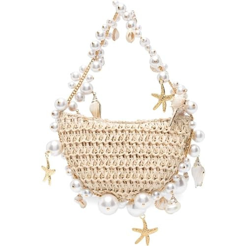 Generic Pearl woven women's handbag, fashionable beach bag, women's shoulder crossbody bag, summer vacation essential light luxury item, seaside style carrying bag, Ivory | Amazon (US)