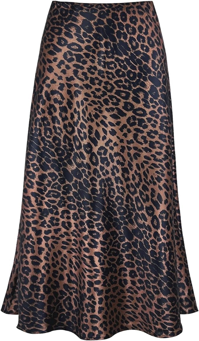 Women's Satin High Waist Hidden Elasticized Waistband Flared Casual A Line Midi Skirt | Amazon (US)