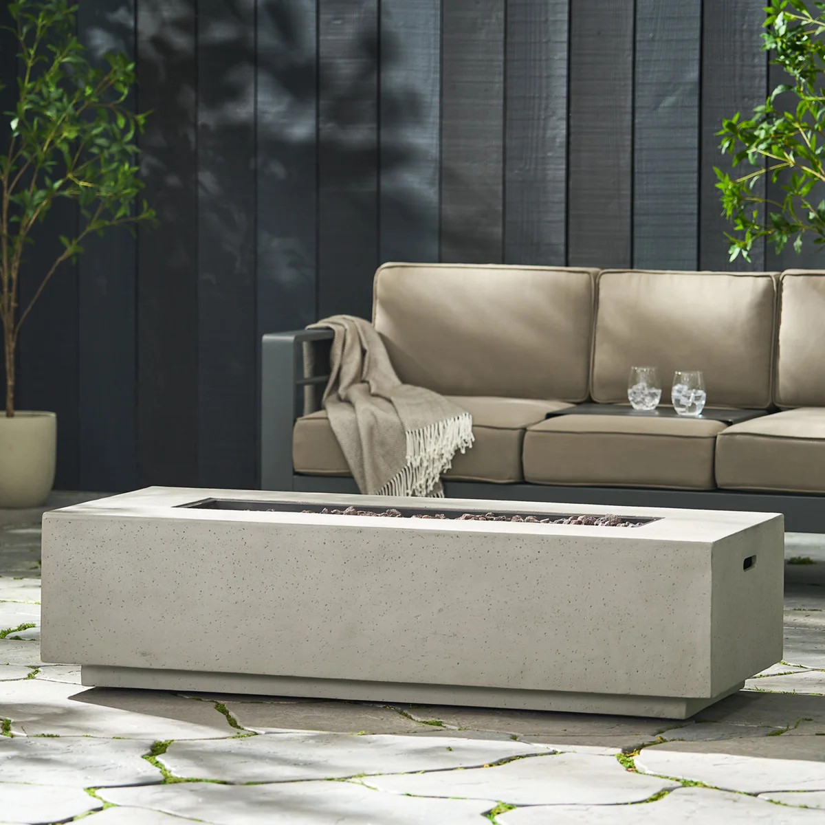 Oquendo Rectangle Magnesium Oxide Propane Outdoor Fireplace | Wayfair North America