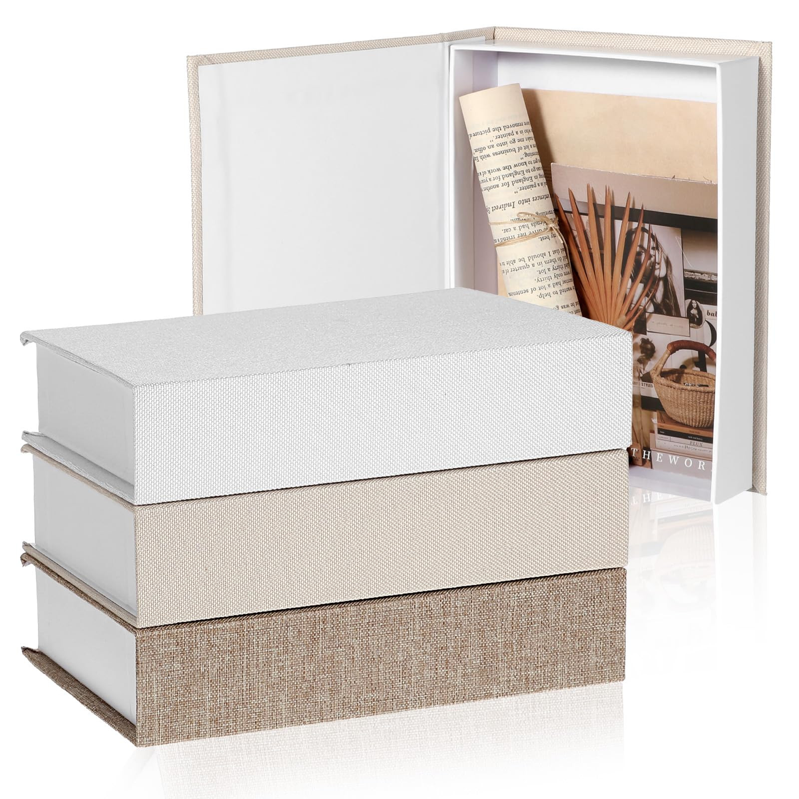 3Pcs Fake Book Box Neutral Linen Faux Book Storage Box, Simple Style Books Boxes Decorative for H... | Amazon (US)