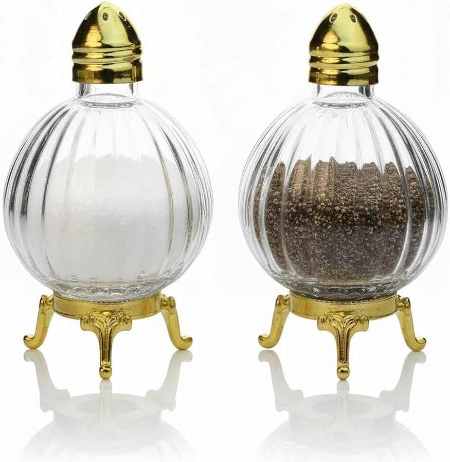 Decorative Glass Salt and Pepper Shakers, Globe Design, Gold-Silver Tone Metal Stand, Set of 2 (G... | Amazon (US)