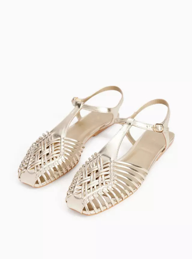 Buy Gold Caged Snake Sandals 4 | Sandals | Tu | Tu Clothing