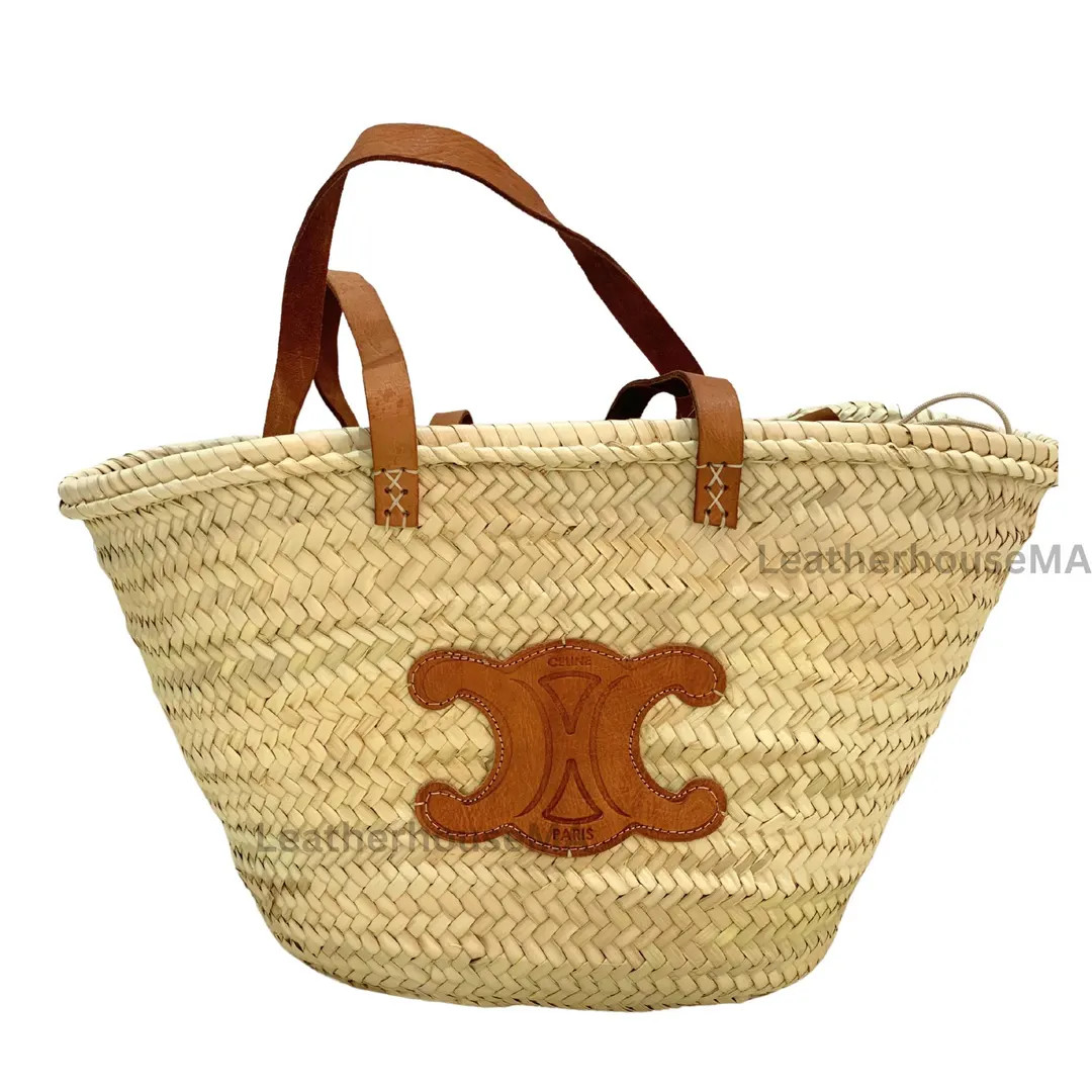 Large Woven Straw Basket Bag Browntote for Women, Summer Straw Beach Bag, Handcrafted Black Straw... | Etsy (US)