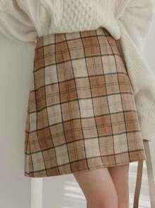 DAZY High Waist Plaid Wool-Mix Skirt | SHEIN