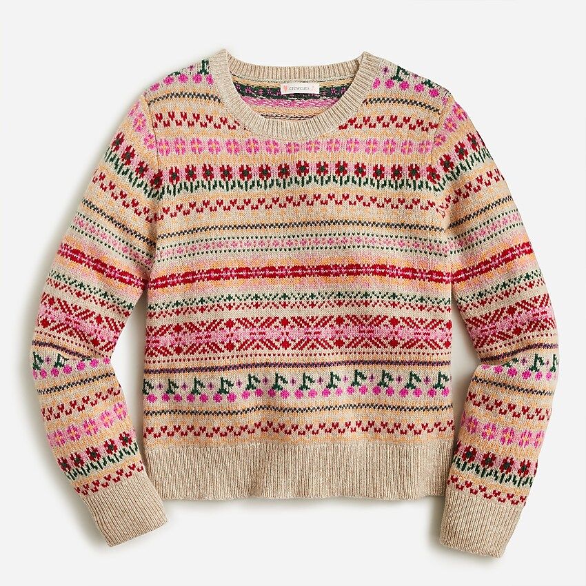 Girls' cherry Fair Isle crewneck sweater | J.Crew US