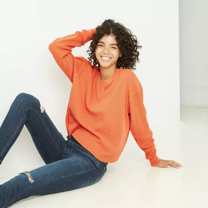 Women's Long Sleeve Boxy Waffle Knit T-Shirt - Wild Fable™ | Target