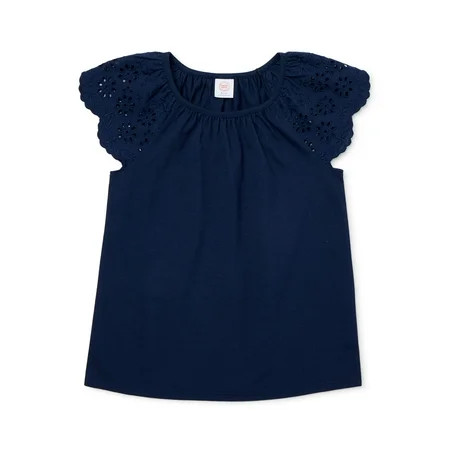 Wonder Nation Girls Eyelet Lace Sleeve Cotton Shirt, Sizes 4-18 & Plus | Walmart (US)