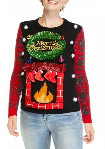 Women's 3D Fireplace Christmas Sweater | Belk