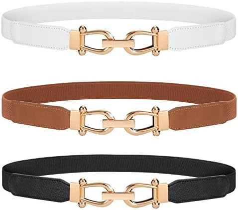 JASGOOD Women Stretchy Waist Belt Retro Elastic Skinny Belt for Ladies with Gold Buckle | Amazon (US)