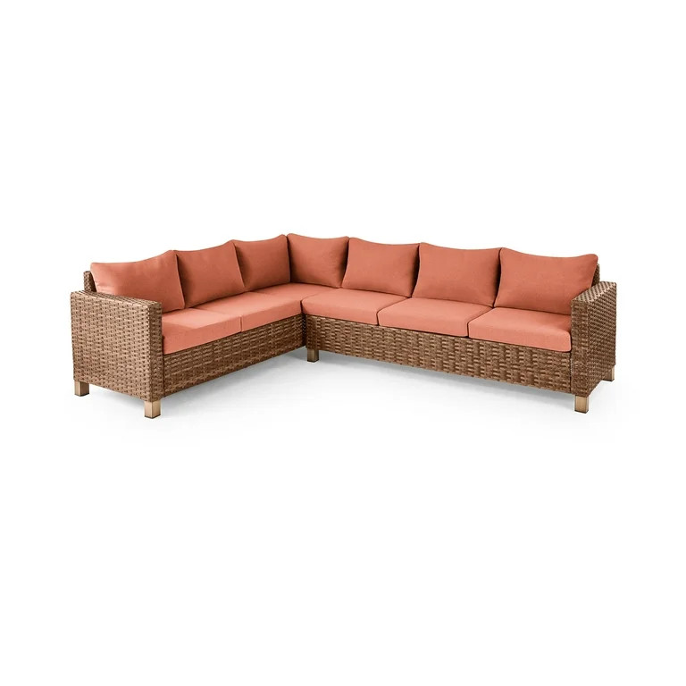 Better Homes & Gardens Brookbury 4-Piece Outdoor Wicker Patio Sectional Dining Set, Terracotta Cu... | Walmart (US)