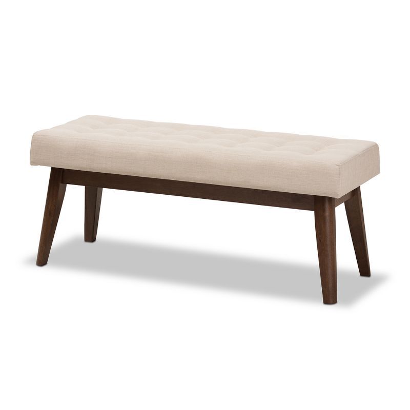 Elia Mid Century Modern Walnut Wood Fabric Button Tufted Bench - Baxton Studio | Target