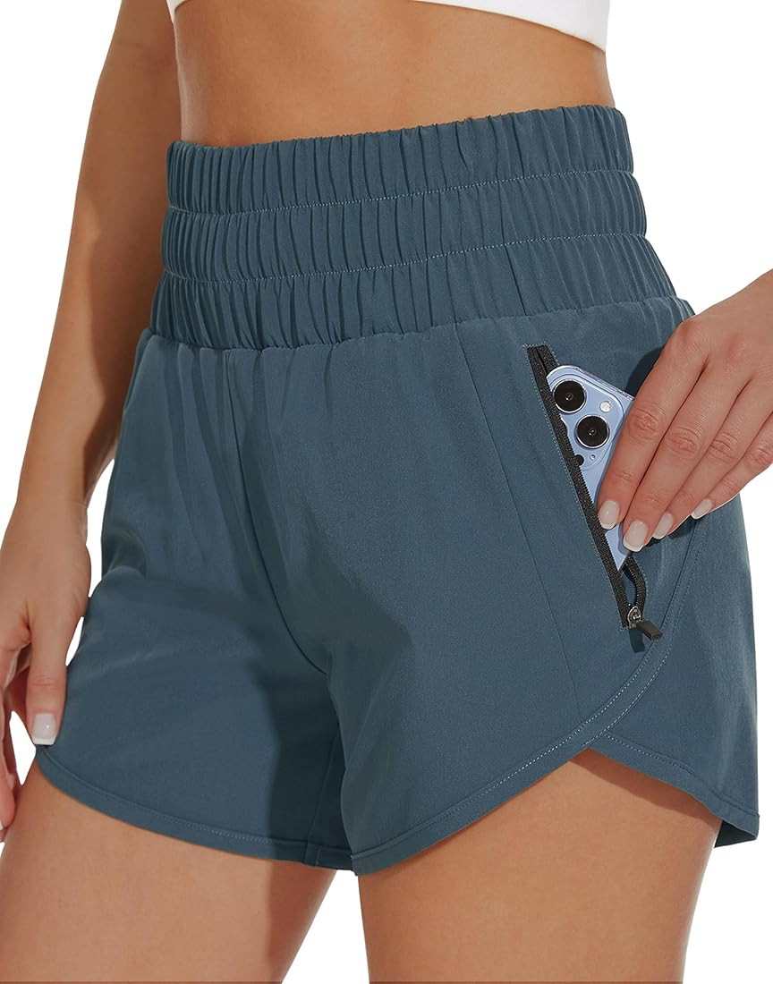 MIVEI Women's High Waisted Athletic Shorts 4" with Liner Quick Dry Running Gym Shorts Workout Zip... | Amazon (US)