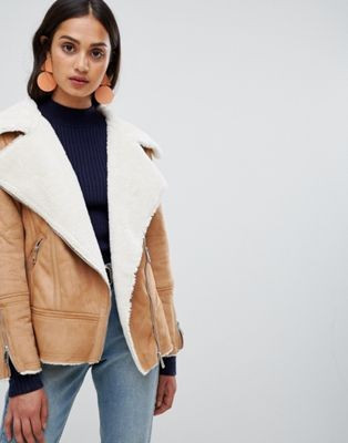 New Look faux sherling biker jacket | ASOS US