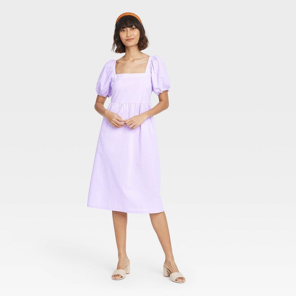 Women's Puff Short Sleeve Dress - A New Day Purple M | Target