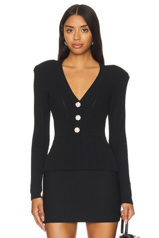 self-portrait Pointelle Knit Top in Black from Revolve.com | Revolve Clothing (Global)