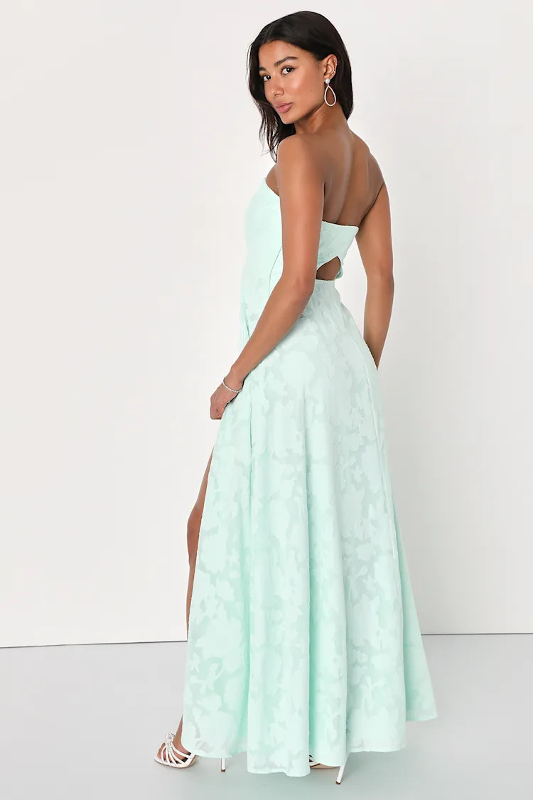 Garden of Romance Mint Green Floral Burnout Strapless Maxi Dress | Lulus