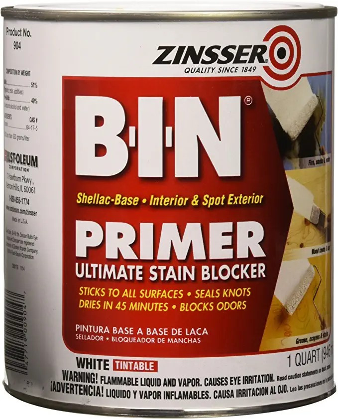 Zinsser 00904 B-I-N Pigmented Shellac Primer-Sealer & Stain Killer, White, 1 Quart - House Primer... | Amazon (US)