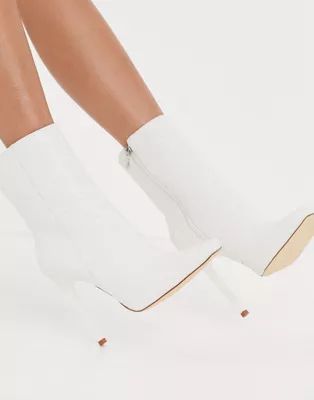 Simmi London Melina woven heeled ankle boots in white | ASOS (Global)