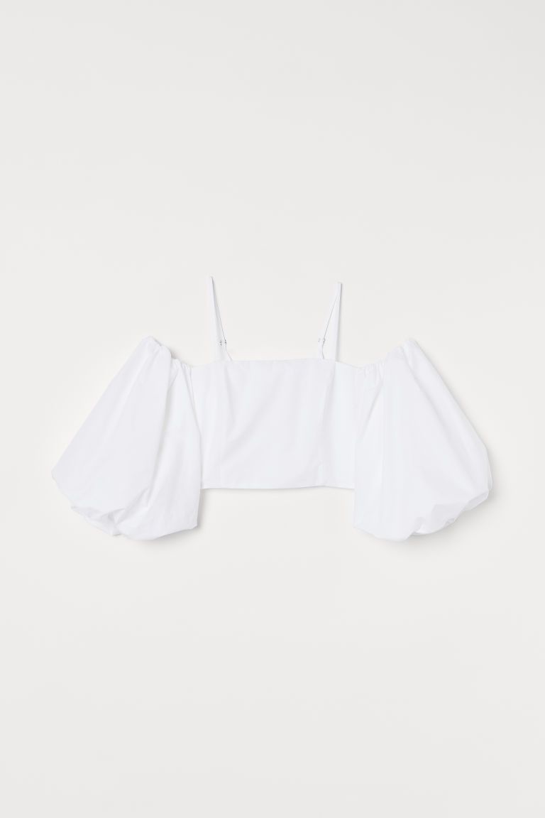 H & M - Puff-sleeved Poplin Blouse - White | H&M (US + CA)