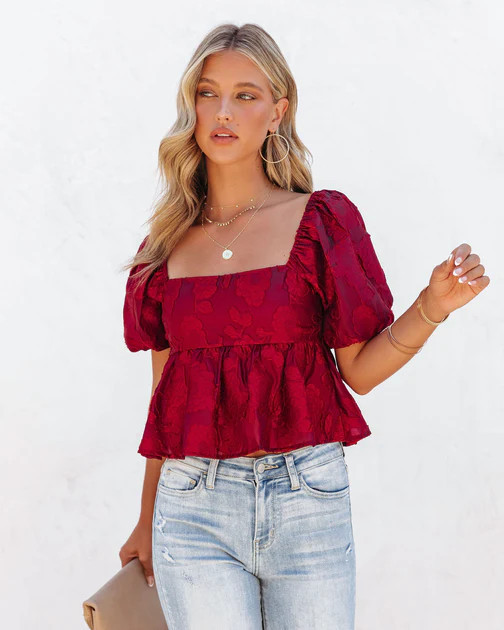 Forbidden Fruit Puff Sleeve Babydoll Top - Burgundy - SALE | VICI
