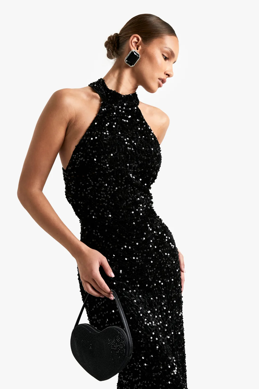 Velvet Sequin Halterneck Slip Maxi Dress | Debenhams UK