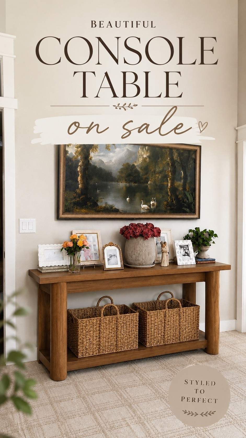 Designer-inspired without the designer price tag. ✨

This gorgeous console table is on SALE, and I styled it with oversized woven baskets, framed TV art, and simple decor pieces to create an elevated look for less. Saving money doesn’t mean sacrificing style! Everything is linked if you’d like to recreate this cozy, collected look in your own home. 🤍
-

affordable console table • designer look for less • upscale home decor on a budget • Target home finds • entryway decorating ideas • console table styling • framed TV art ideas • woven basket decor • modern traditional home • neutral home inspirations

#LTKHome