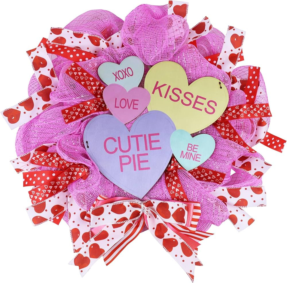 Valentine's Day Wreath, Valentines Wreaths for Front Door Conversation Candy Heart Decor with Be ... | Amazon (US)