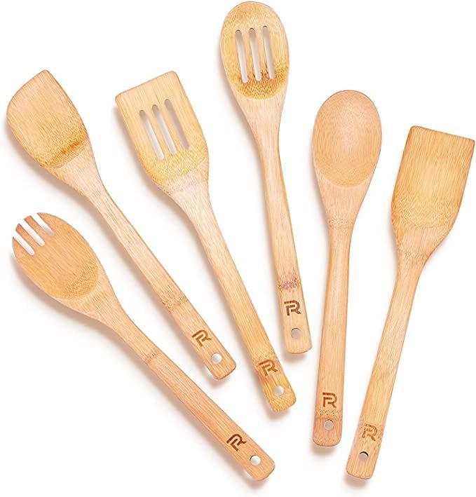 Amazon.com: Riveira Wooden Spoons for Cooking 6-Piece Bamboo Utensil Set Apartment Essentials Woo... | Amazon (US)