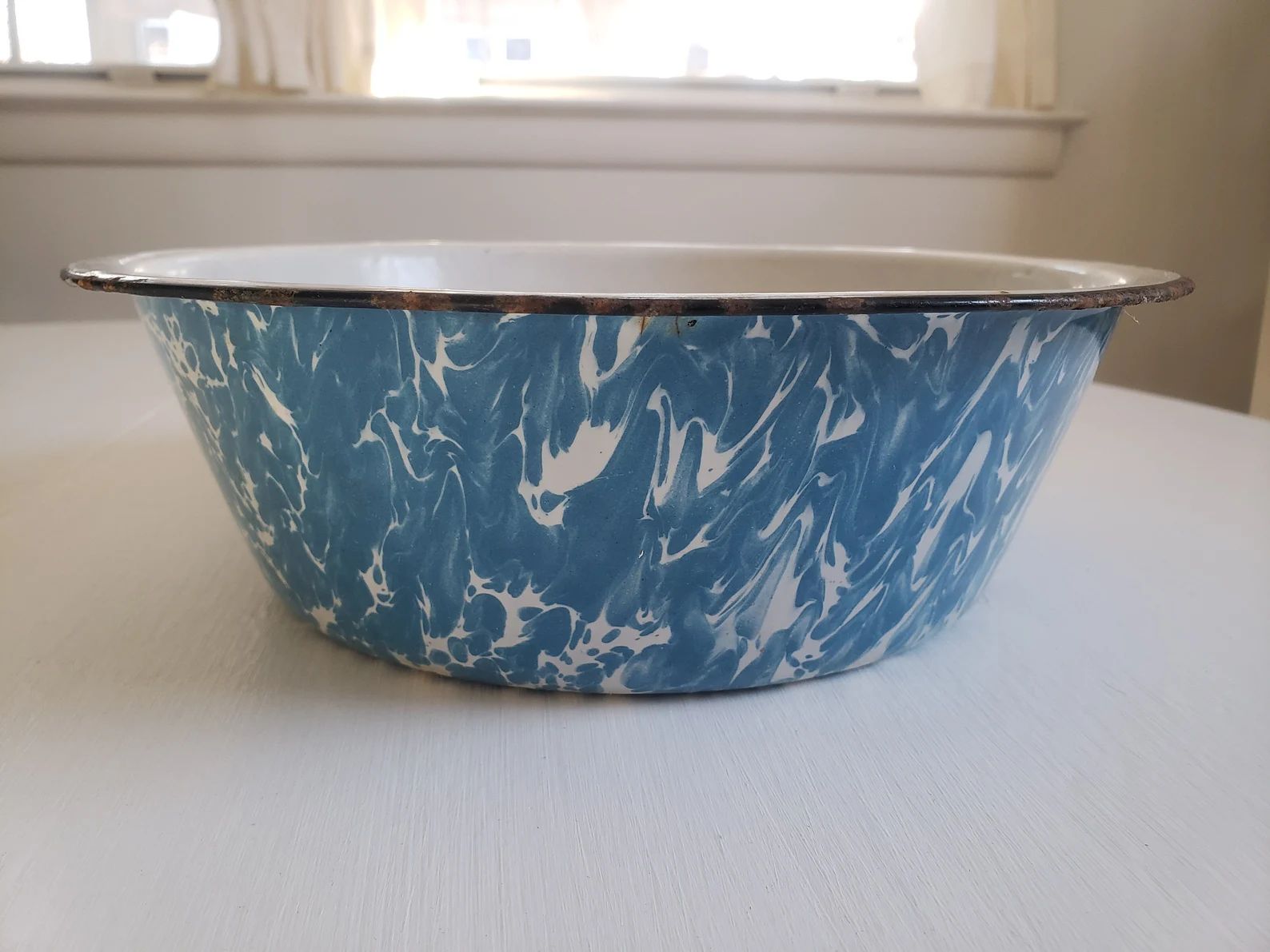 Antique Blue & White Marbled Mottled Enamel Bowl  Vintage | Etsy | Etsy (US)
