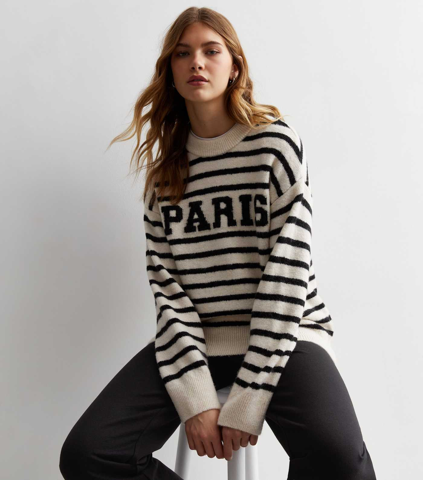 Off White Stripe Knit Paris Logo Jumper | New Look | New Look (UK)