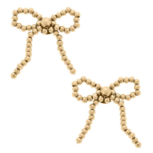 Birdie Beaded Bow Stud Earrings in Worn Gold | CANVAS