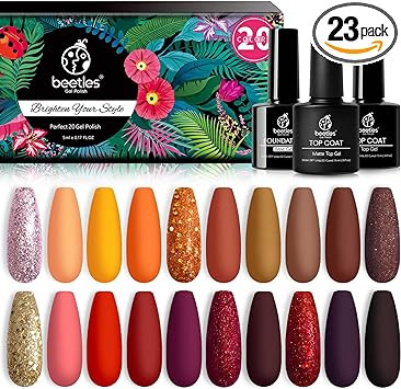 Beetles 20 Pcs Gel Nail Polish Kit, Full Maroon Soak Off Nail Gel Polish Gold Yellow Nail Polish ... | Amazon (US)