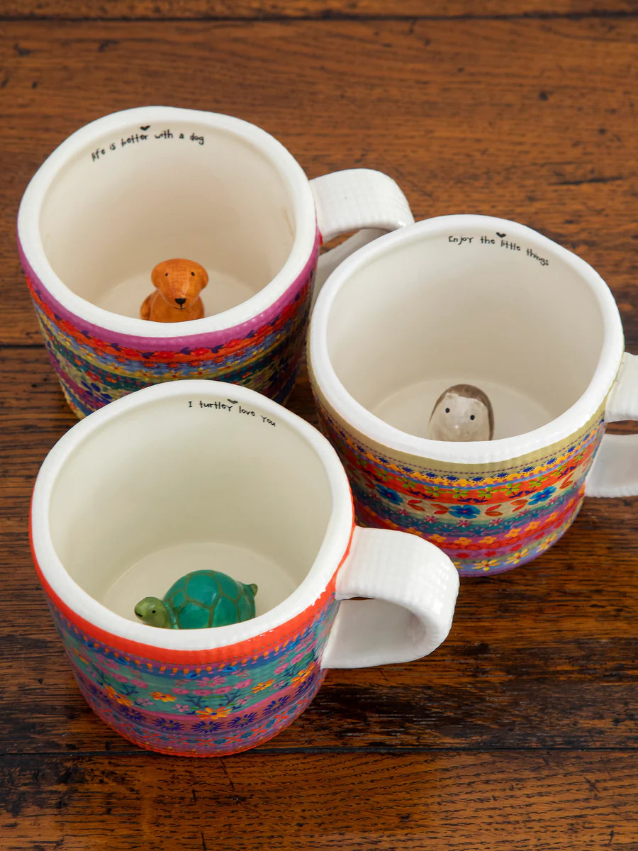 Peek-A-Boo Coffee Mug - Border Print Dog | Natural Life