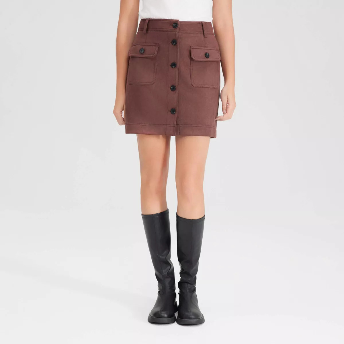 Women's Faux Suede Mini A-Line Skirt - Universal Thread™ Dark Brown 2 | Target