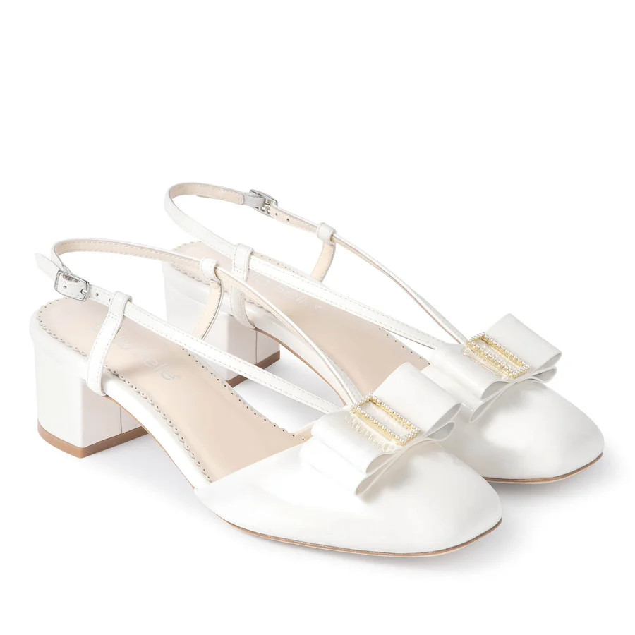 Abby Pearl Bow Patent Leather Block Heels | Bella Belle Shoes