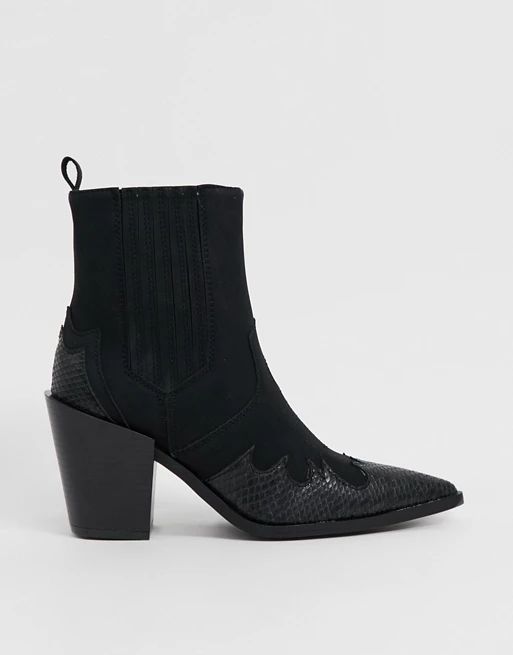Truffle Collection mid heeled western boots in black | ASOS (Global)