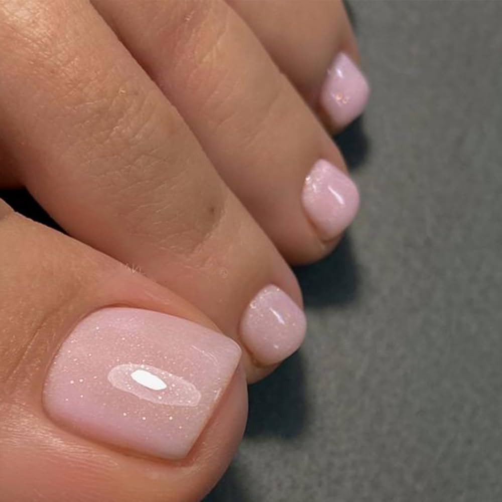 GLAMERMAID Press on Toenails, Spring Summer Glitter Nude Pink Gel Glue on Toe Nails, 24Pcs Glossy... | Amazon (US)